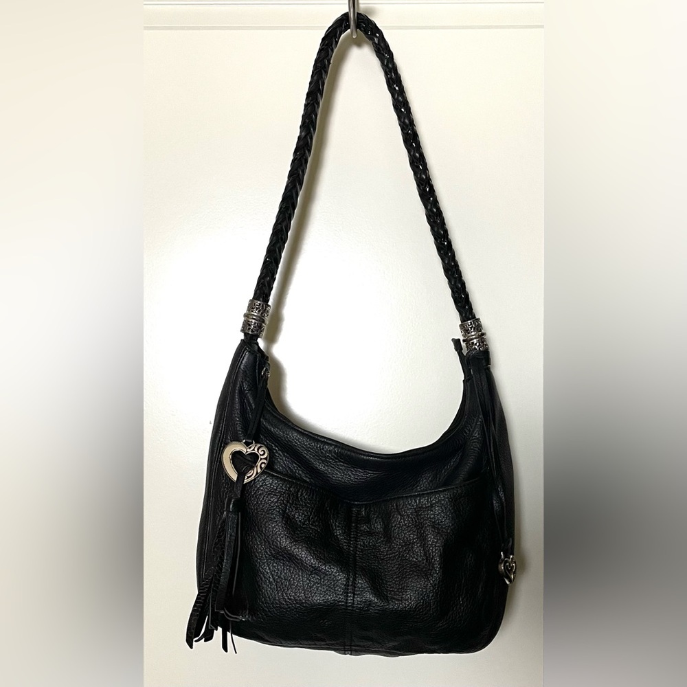 Brighton Barbados Ziptop Hobo, Black Pebbled Leather